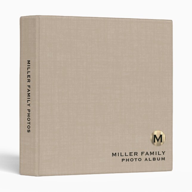 Personalized Beige Linen Family Photo Album Binder (Front/Spine)