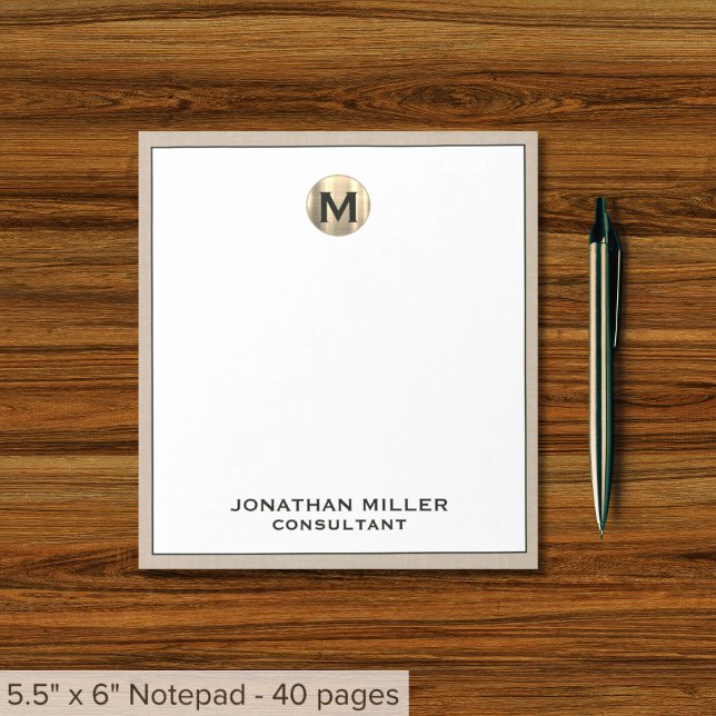 Personalized Beige Linen Gold Monogram Notepad (Creator Uploaded)