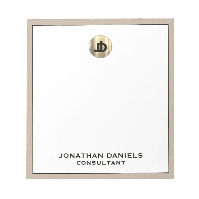 Personalized Beige Linen Gold Monogram Notepad (Front)