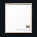 Personalized Beige Linen Gold Monogram Notepad<br><div class="desc">Elevate your stationery collection with this personalized notepad featuring a brushed metallic gold monogram initial and your name in classic block typography. The design is framed in a sophisticated beige linen print, making it the perfect accessory for any workspace. This notepad contains high-quality paper, perfect for jotting down notes or...</div>