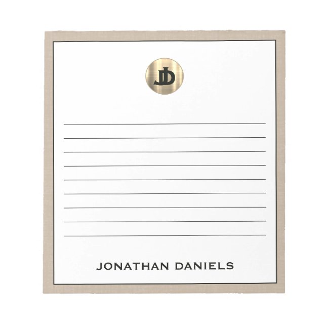 Personalized Beige Linen Monogram Lined Notepad (Front)