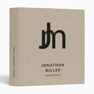 Personalized Beige Linen Print Monogram Binder