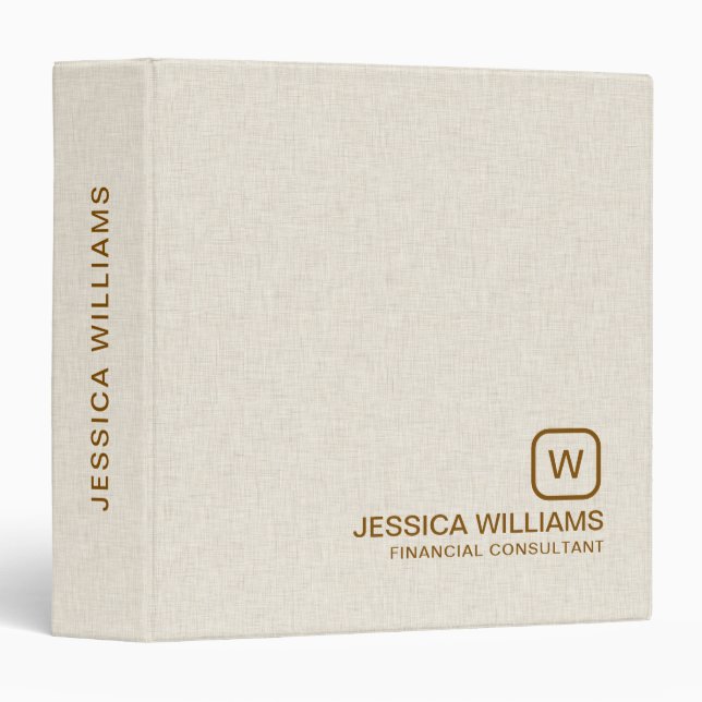 Personalized beige linen simple brown typography binder (Front/Spine)