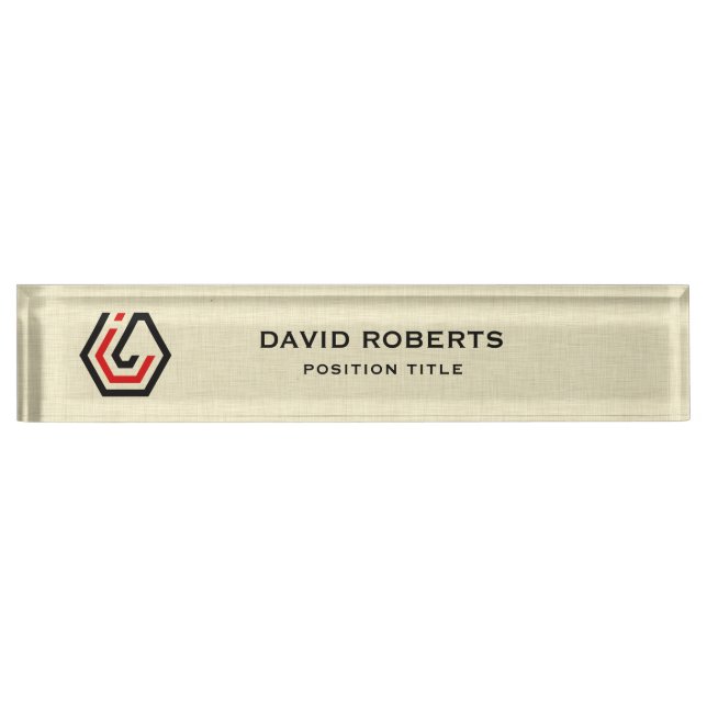 Personalized Beige Linen & Stand in Logo Nameplate (Front)