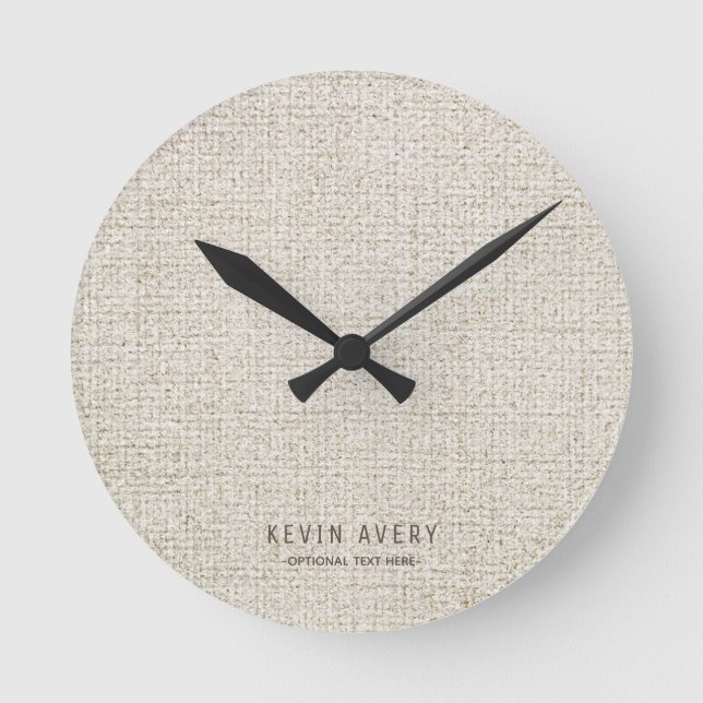Personalized Beige Linen Texture Round Clock (Front)
