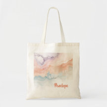 Personalized Beige Marble Swirl Name Tote Bag