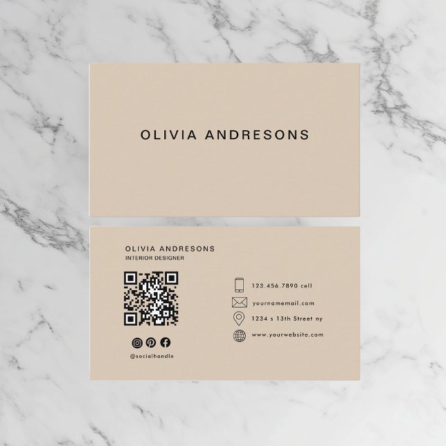 : Personalized Beige Monogram Business Card (Creator Uploaded)