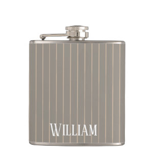 Personalized beige pinstripes hip flask