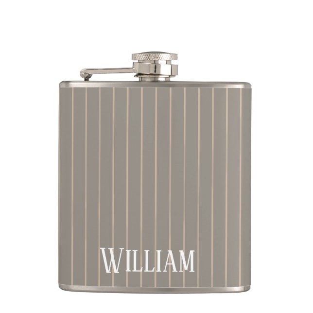 Personalized beige pinstripes hip flask (Front)