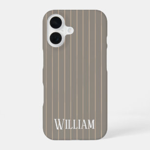 Personalized beige pinstripes iPhone 16 case