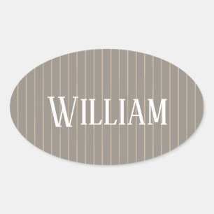 Personalized beige pinstripes oval sticker