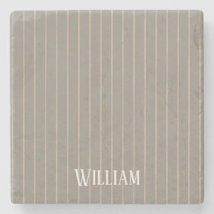 Personalized beige pinstripes stone coaster