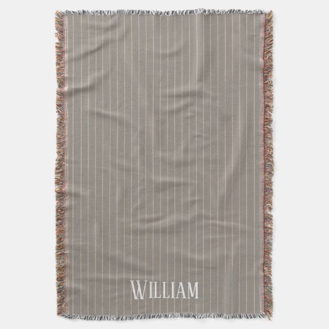 Personalized beige pinstripes throw blanket (Front Vertical)