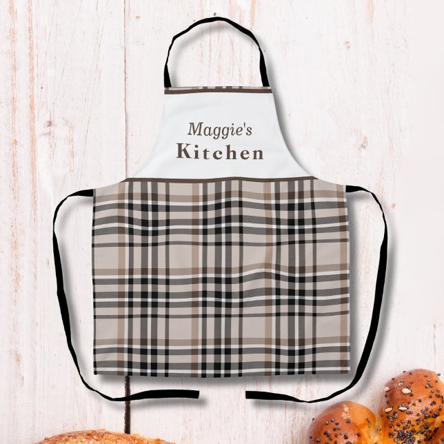 Personalized Beige Plaid Apron (Creator Uploaded)
