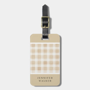 Personalized Beige Plaid Luggage Tag
