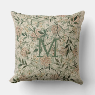 Personalized Beige, Sage Green, Peach Floral Throw Pillow