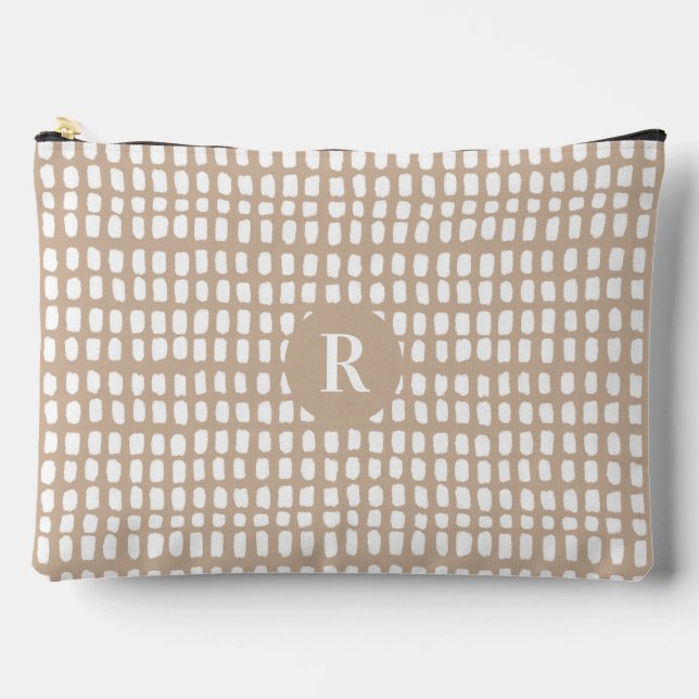 Personalized Beige Simple Abstract Line Pattern Accessory Pouch (Front)