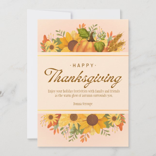 Personalized Beige Simple Thanksgiving  Holiday Card (Front)