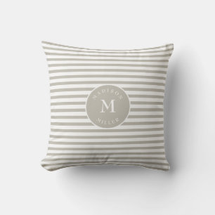 Personalized Beige Striped Neutral Throw Pillow