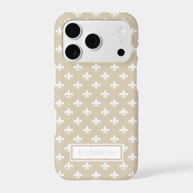 Personalized Beige White Fleur de Lis Pattern (Back)