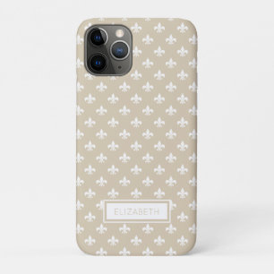 Personalized Beige White Fleur de Lis Pattern iPhone 11 Pro Case