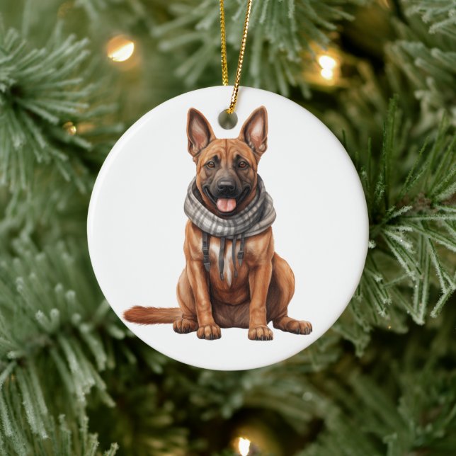 Personalized Belgian Malinois Dog Art Ceramic Ornament (Tree)