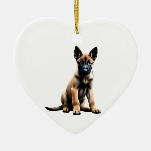 Personalized Belgian Malinois Puppy Ceramic Ornament (Front)