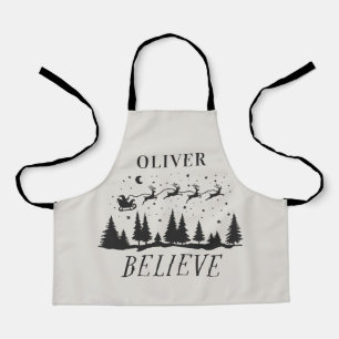 Personalized Believe Santa Sleigh Christmas match Apron