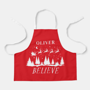 Personalized Believe Santa Sleigh Christmas match Apron
