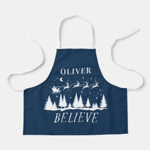 Personalized Believe Santa Sleigh Christmas match Apron