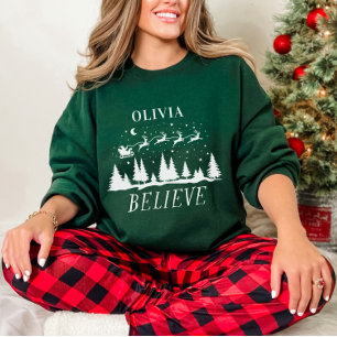 Personalized Believe Santa Sleigh Christmas match Sweatshirt