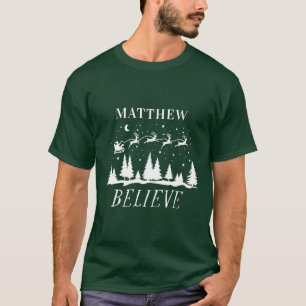 Personalized Believe Santa Sleigh Christmas match T-Shirt
