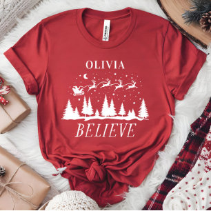 Personalized Believe Santa Sleigh Christmas match T-Shirt