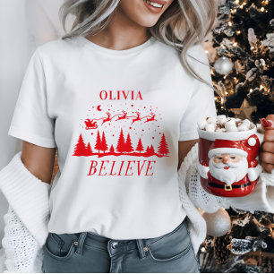 Personalized Believe Santa Sleigh Christmas match T-Shirt