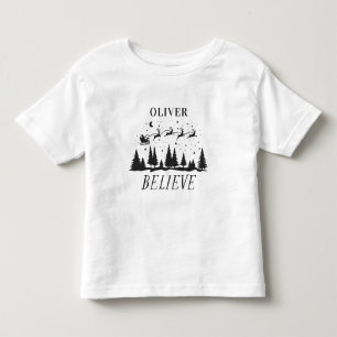 Personalized Believe Santa Sleigh Christmas match Toddler T-shirt