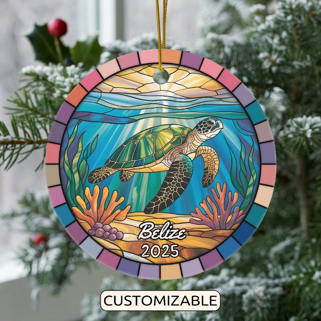 Personalized Belize Ornament, Sea Turtle Ceramic Ornament (Creator Uploaded)