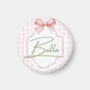 Personalized Bella Baby Girl Nursery Bow&Gingham Magnet