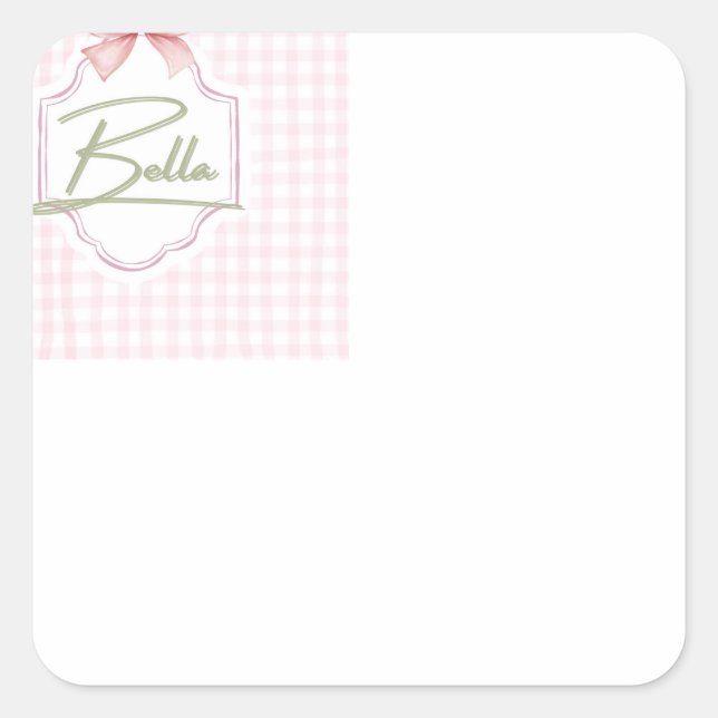 Personalized Bella Baby Girl Nursery Bow&Gingham Square Sticker (Front)