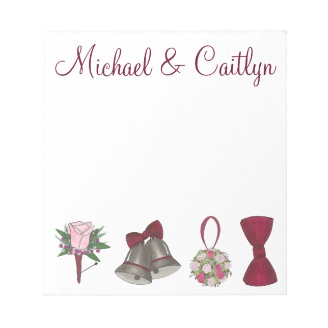Personalized Bells Flowers Wedding Favour Notepads (Front)