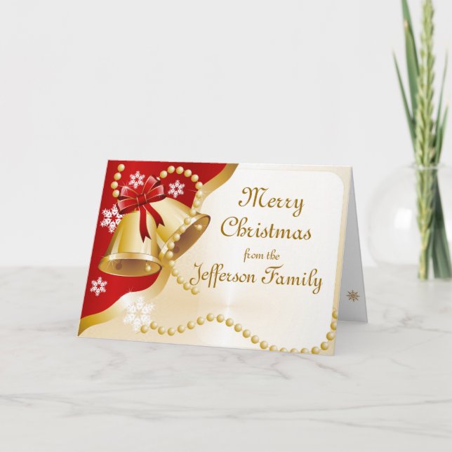 Personalized Bells & Pearls Merry Christmas Card (Front)