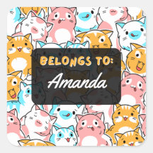 Personalized BELONGS TO Cat Square Sticker