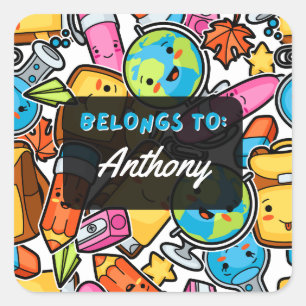 Personalized BELONGS TO Kawaii School Sticker