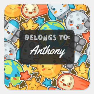 Personalized BELONGS TO Kawaii Space Sticker