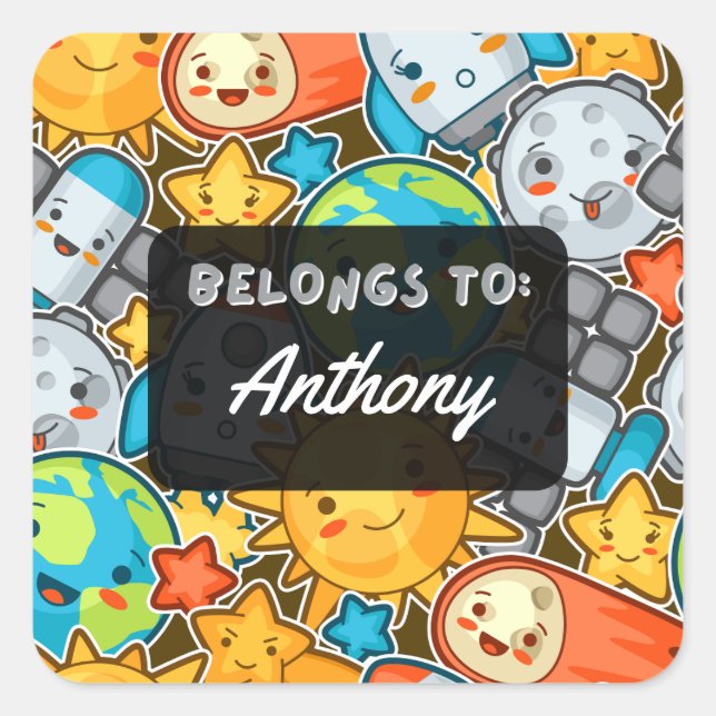 Personalized BELONGS TO Kawaii Space Sticker (Front)