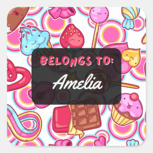 Personalized BELONGS TO Kawaii Sweets Sticker