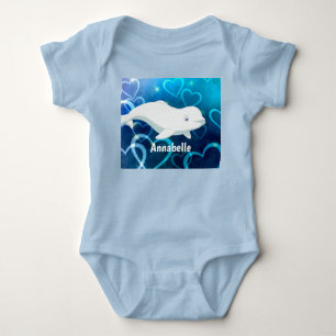 Personalized Beluga Whale and Blue Hearts Arctic Baby Bodysuit