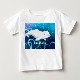 Personalized Beluga Whale and Blue Hearts Arctic Baby T-Shirt