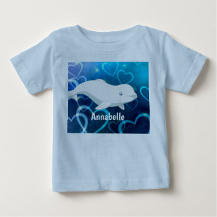 Personalized Beluga Whale and Blue Hearts Arctic Baby T-Shirt