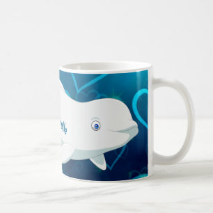 Personalized Beluga Whale and Blue Hearts Arctic Coffee Mug