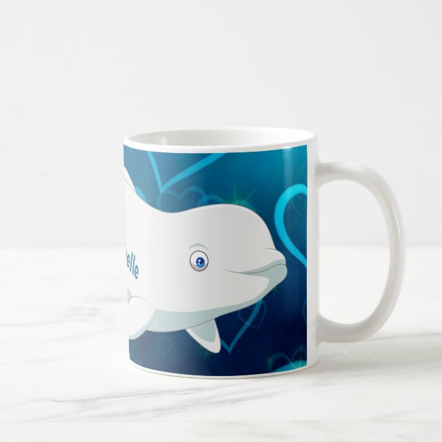 Personalized Beluga Whale and Blue Hearts Arctic Coffee Mug (Right)